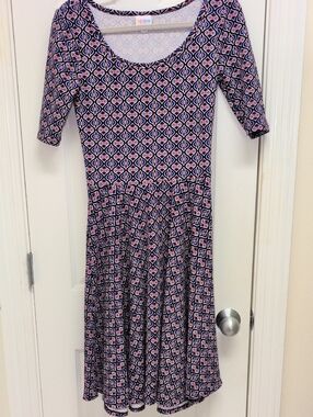 LuLaRoe Pink and Purple Geometric Midi Fit-and-Flare Dress Size S